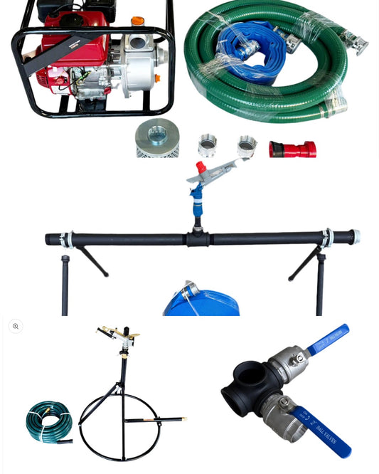 EVERYTHING YOU NEED- Stage 3 Fire Safe Kit, 2” Water Pump, 2” Fire Hose, 2-Inch Rooftop Sprinkler, 1” Tripod Sprinkler